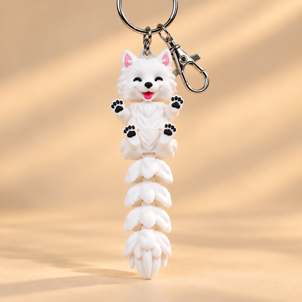 WHITE ARTICULATED DOG KEYCHAIN
