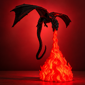 GOT Dragon Lamp 28cm 3D printed fantasy dragon light with illuminated flame base