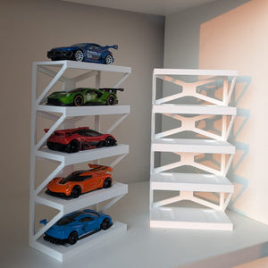 Black MINI GT 1:64 die-cast car display stand with model cars